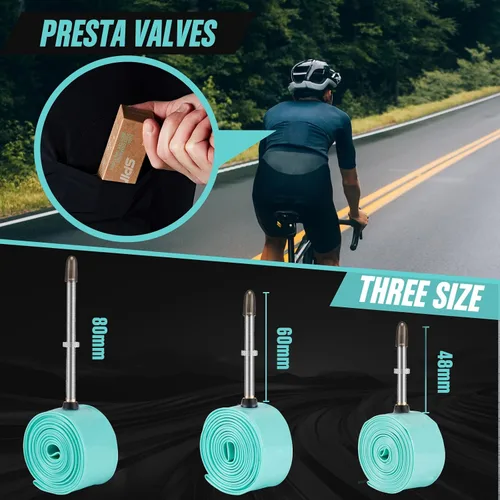 Miniatura 3 de Paquete de 2 válvulas de metal SPINGO TPU tubo interior 700C x 23c-32c con válvulas Presta de metal de 3.150 in, tubo de bicicleta de poliuretano