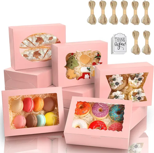 Miniatura 11 de KPOSIYA 65 PCS Cajas para Galletas de 8x6x2.5 Pulgadas con Ventana, Cajas Blancas de Panadería, Cajas de Repostería para Regalar, Golosinas, Blanco