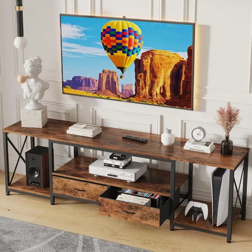 Miniatura 9 de GYIIYUO Soporte de TV con cajón de tela para TV de 50 y 55 pulgadas, centro de entretenimiento y consola de TV industrial con estantes