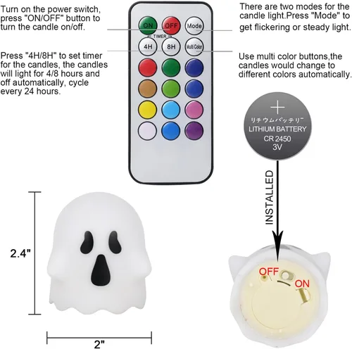 Miniatura 2 de Wondise Velas parpadeantes sin llama de Halloween con control remoto y temporizador, velas de té que cambian de color, velas LED espeluznantes