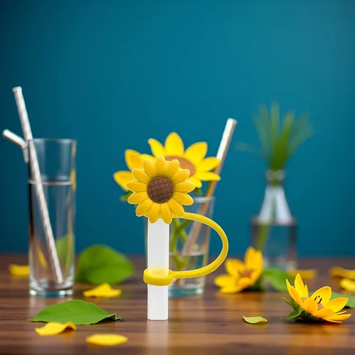 Miniatura 3 de Tapón de paja de girasol, tapones reutilizables a prueba de salpicaduras, herramienta de cocina, puntas de paja, cubierta de silicona, accesorio