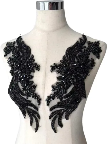 Miniatura 9 de 1 par de diamantes de imitación hechos a mano con cuentas para bricolaje, apliques de ropa, 14.5 x 4.9 pulgadas, decoración de vestido de novia