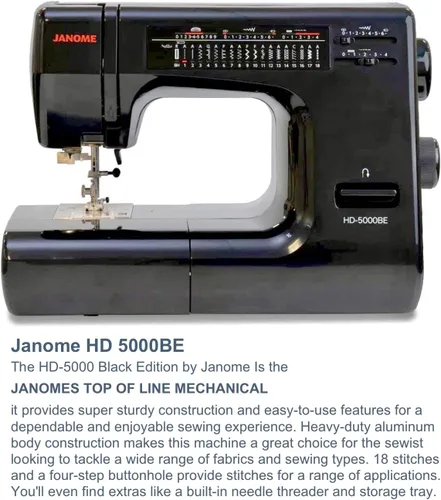 Miniatura 4 de Janome HD-5000 Black Edition Máquina de Coser de Servicio Pesado con Cuerpo de Aluminio, 18 Puntadas, Brazo Libre y Enhebrador de Agujas Incorporado