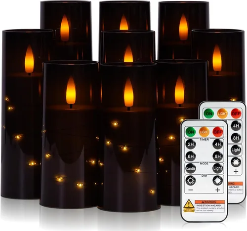 Miniatura 18 de Raycare Vela sin llama con temporizador remoto, 7 velas LED de acrílico parpadeantes con cuerda de estrella integrada para Navidad, boda, decoración