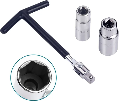 Miniatura 4 de Llave de bujía con mango en T, llave de bujía universal de 0.630 in (5/8 pulgadas) y 0.827 in (13/16 pulgadas) para motocicletas, cortadoras