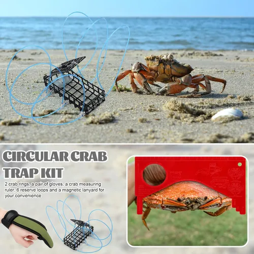 Miniatura 5 de Foilswirl Paquete de 2 trampas para cangrejos de 6 bucles para caña de pescar para atrapar Dungeness, cangrejo azul y rojo, incluye 2 trampas, 1