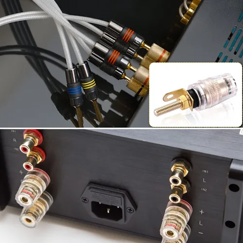 Miniatura 7 de Facmogu 2 pares de mini conectores de plátano chapados en oro con aislamiento de 5 vías de 0.157 in, chapado en oro de 24 quilates, amplificador
