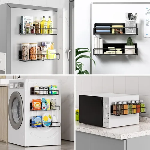 Miniatura 6 de Mystozer Paquete de 3 organizadores magnéticos para especias, ahorro de espacio para refrigerador y pizarra blanca, estante de metal para nevera
