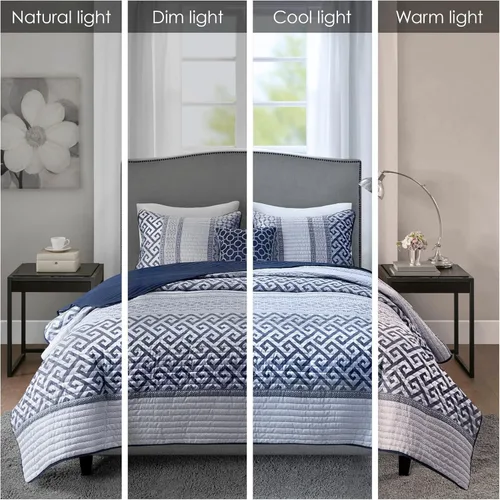 Miniatura 2 de Madison Park - Juego de colchas de lujo con diseño de rayas jacquard - para todas las estaciones, colcha de cama ligera, fundas, almohada Azul