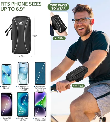 Miniatura 5 de HiRui Bolsa de brazo y bolsa de muñeca para teléfono, brazalete deportivo para correr, gimnasio, ciclismo y entrenamiento, compatible con iPhone