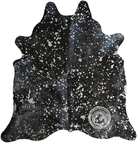 Miniatura 10 de Sunshine Cowhides Alfombra de piel de vaca 100% auténtica, color plateado metálico sobre blanco hueso, alfombra de estilo moderno de piel animal