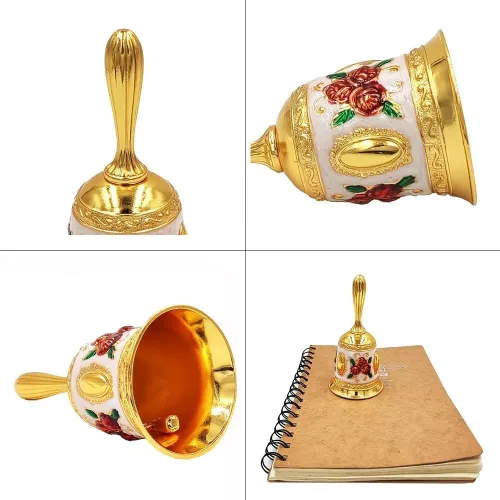 Miniatura 5 de Hourwof Campana de mano, campana de cena de metal, campanas decorativas de boda, campanas de servicio, campana de llamada, campana de Navidad, rosa