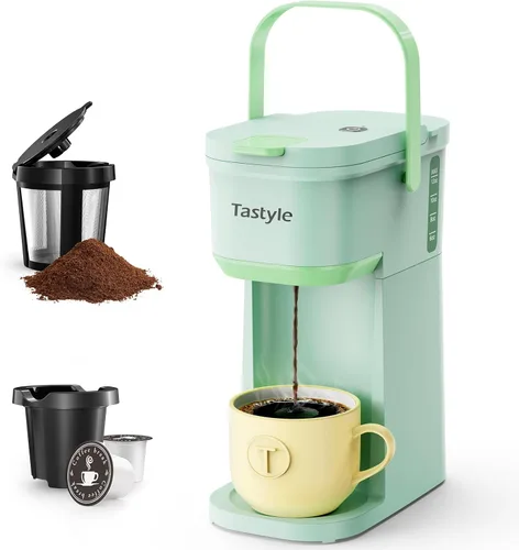 Miniatura 11 de Tastyle Cafetera de Una Sola Porción de Una Taza, para Cápsulas K y Café Molido, Mini Cafetera con Mango Portátil, Tamaño de Preparación de 6 a 12