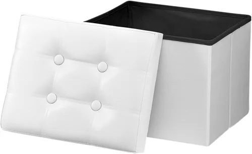 Miniatura 26 de Bsketa Otomana Taburete Reposapiés de Almacenamiento, Banco Pequeño de Otomanas de Almacenamiento de Cuero, Taburete Plegable con Tapa con Asas