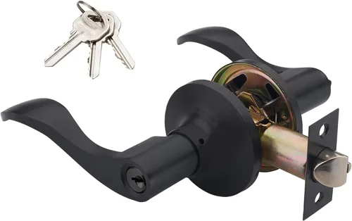 Miniatura 3 de picaporte con forma de onda y cerradura para puerta de entrada o armario, negro