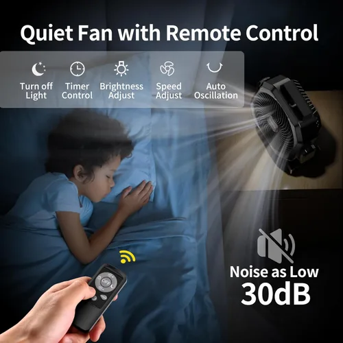 Miniatura 5 de Ventilador de camping Socool con luz, ventilador con batería recargable de 20,000 mAh con control remoto, 112 horas y 8 velocidades, pantalla