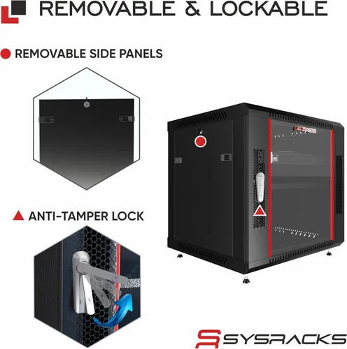 Miniatura 5 de Rack de servidor de laboratorio doméstico de montaje en pared 9U – Gabinete de red de bloqueo de 19 pulgadas, enrutador profundo de 18 pulgadas