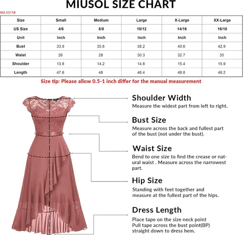 Miniatura 6 de Miusol Vestido de dama de honor elegante con cuello en V y encaje floral retro para mujer
