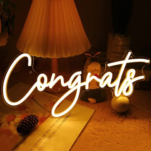 Miniatura 9 de Britrio Letrero de neón con texto en inglés "Congrats Grad" para graduación, celebración, fiesta, decoración iluminada, clase de 2026