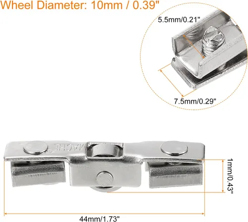 Miniatura 2 de uxcell Rodillo de acero inoxidable para puerta corrediza de patio con rodamientos de rueda de bola para puerta de vidrio, paquete de 2