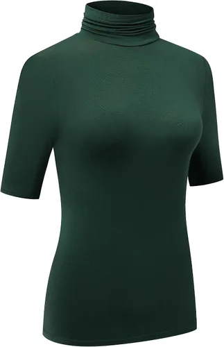 Miniatura 3 de OThread & Co. Camiseta de cuello alto de media manga para mujer, capa elástica básica, cómoda, cuello alto