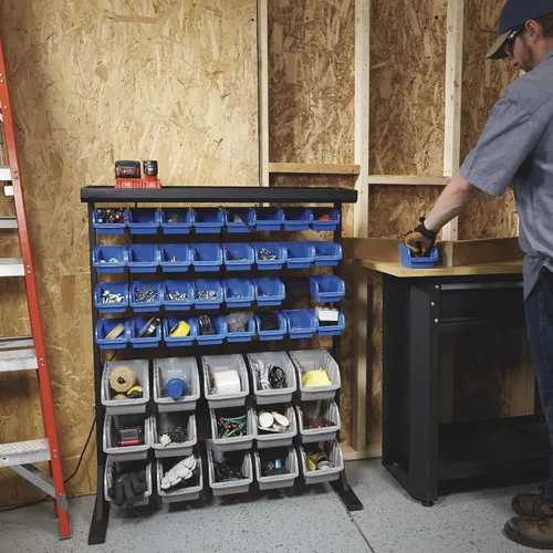 Miniatura 4 de Strongway Unidad de almacenamiento a granel de un solo lado con 47 contenedores surtidos, 36 1/2 pulgadas de ancho x 14 pulgadas de profundidad x 46