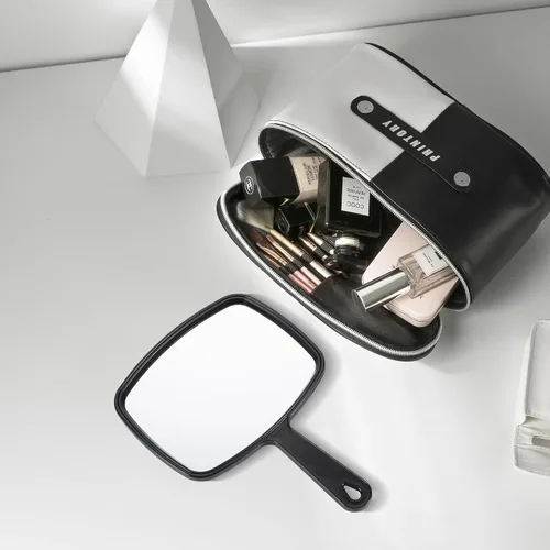 Miniatura 6 de HYOUJIN Espejo de mano (6.7 x 9.4 pulgadas), espejo pequeño de mano para peluquería y salón, espejo portátil de maquillaje de mano para viajes, Negro