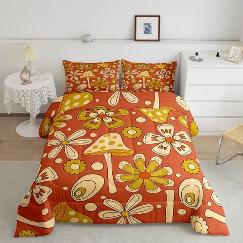 Miniatura 15 de Lindo juego de edredón de flores para niños y mujeres. Juego de ropa de cama de flores coloridas de dibujos animados, tamaño individual, bonito