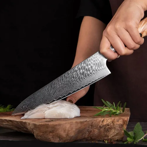 Miniatura 7 de ZZYY - Juego de cuchillos de cocina de acero de damasco, 9 piezas, cuchillo de chef japonés, cuchillo de cocina para pelar, mango de madera