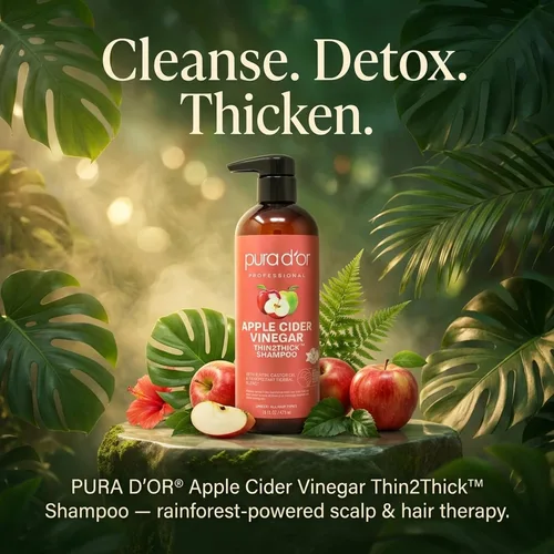 Miniatura 2 de PURA D'OR Champú Thin2Thick de vinagre de sidra de manzana, biotina, aceite de ricino para reducir el encrespamiento, puntas abiertas, aclarar