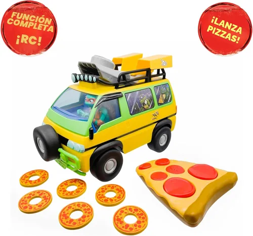 Miniatura 5 de Teenage Mutant Ninja Juguete de tortugas, vehículo RC Pizza Blaster con 6 lanzadores de pizza de espuma, juguete de control remoto TMNT para niños