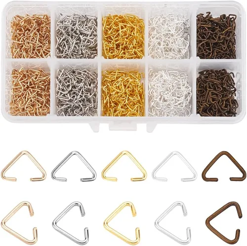 PH PandaHall Anillos de salto abiertos triangulares, 1600 unidades, 5 colores, conectores colgantes de hierro a granel para aretes, pulseras,