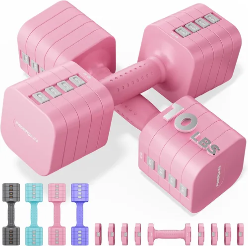 Miniatura 16 de FEIERDUN DB3 - Juego de 2 mancuernas ajustables 5 en 1, pesas de mano de 12 libras/20 libras para mujeres, hombres, juego de mancuernas de doble
