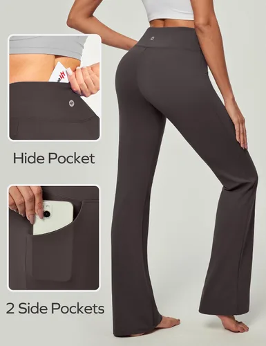 Miniatura 2 de Ewedoos Pantalones de yoga para mujer, de cintura alta, con 3 bolsillos, corte de bota, pantalones de yoga, pantalones de yoga elásticos