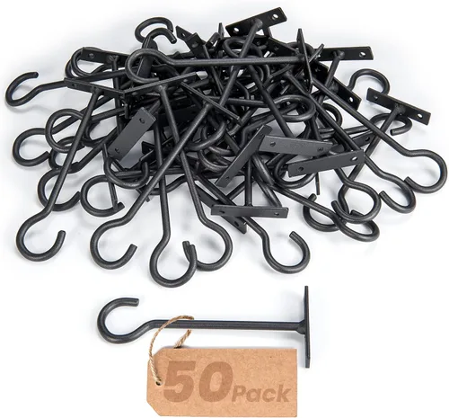 Miniatura 20 de Ganchos para plantas, paquete de 2 soportes de metal para colgar plantas de 6 pulgadas, gancho decorativo para comederos de pájaros, macetas, Negro