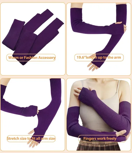Miniatura 61 de Guantes cálidos de cachemira de brazo largo para mujer, guantes de invierno acogedores sin dedos, calentadores de brazos suaves, gran regalo