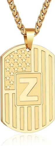 Miniatura 73 de Bellino Regalos de graduación – Collar con letra inicial de la A a la Z para hombres, niños, adolescentes, acero inoxidable, bandera estadounidense