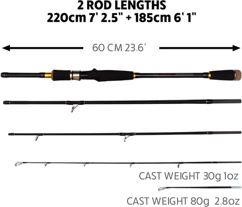 Miniatura 4 de Rigged and Ready Predator Series Spin & Baitcast Travel Fishing Rods. Unique Spin Cast Micro Trigger. Compact Hi-Carbon Rods. 4 Rod Sections, 2