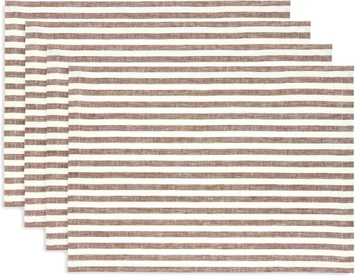 Miniatura 15 de Solino Home Amalfi - Manteles individuales a rayas, de 14 x 19 pulgadas, juego de 4 unidades, tela natural, lino europeo, 100 % lino puro, hechos a