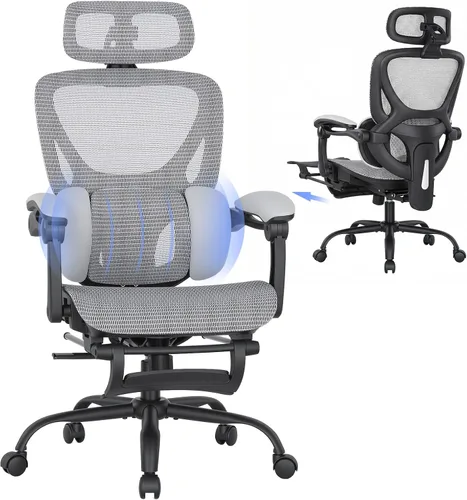 Miniatura 12 de MALOL Silla de oficina ergonómica de malla con reposapiés, silla ejecutiva de escritorio de computadora con respaldo alto con reposacabezas