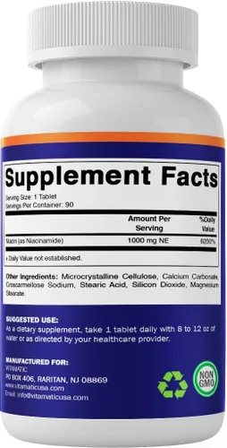 Miniatura 7 de Vitamatic Niacinamida 1000 mg 90 comprimidos - Vitamina B3 sin rubor - Apoya la producción de energía