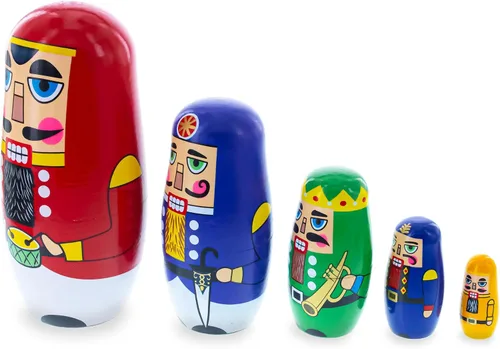Miniatura 3 de BestPysanky Juego de 5 muñecos anidables de madera cascanueces de 5.5 pulgadas