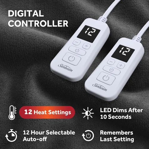 Miniatura 3 de Sunbeam Electric Royal Luxe - Manta térmica de microfelpa de sherpa inversa, 12 ajustes de calor, apagado automático seleccionable de 12 horas