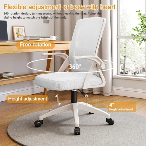 Miniatura 6 de Silla de Oficina para el Hogar Ergonómica de Malla Transpirable Silla de Alto Respaldo con Altura Ajustable Giratoria con Brazos Abatibles y Soporte