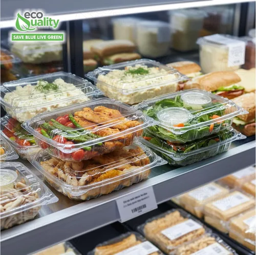 Miniatura 4 de EcoQuality Recipiente de plástico transparente con tapa con bisagras, 8 x 8 x 2 pulgadas, recipiente para llevar con un solo compartimento