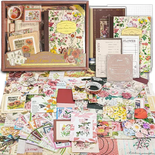 Miniatura 9 de Kit de Suministros para Scrapbooking, Kit de Scrapbook Estético Botánico Vintage para Bullet Journal Junk Journal A6 Cuaderno de Cuadrícula
