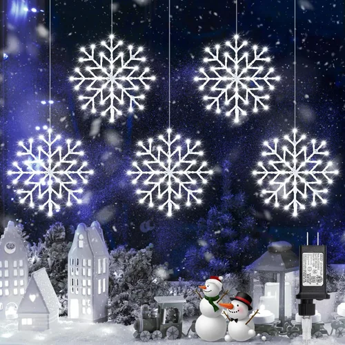 Miniatura 6 de Luces de Navidad Brightown estilo carámbano para exterior - Enchufe de 3.2 m, 5 gotas, 240 LED, luz de ventana con forma de copo de nieve con 8