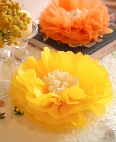 Miniatura 3 de Fonder Mols Papel de seda con mariposas y hojas de olivo para bodas, baby shower, cuarto de bebé, decoración de fiestas y eventos, pompones Amarillo
