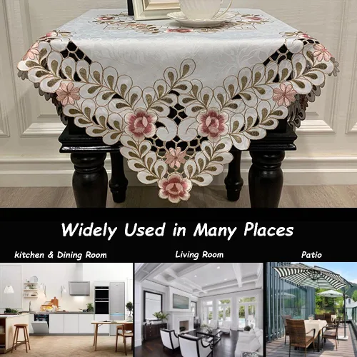 Miniatura 7 de Camino de mesa bordado con flores, cubierta de mesa de té de diseño moderno y elegante, mantel de poliéster para restaurante, cocina, comedor, boda