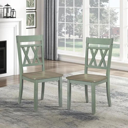 Miniatura 10 de Lexicon Janina - Juego de 2 sillas de comedor modernas de granja, juego de 2, madera maciza, respaldo cruzado, para cocina tradicional moderna Verde
